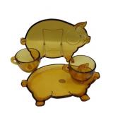 Tiara Amber Glass Piggy Snack Sets