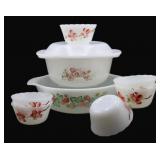 Strawberry Floral  Milk Glass Casseroles ++