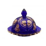 Cobalt Blue Glass Thistle Design Butter Dish