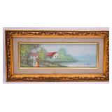 Landscape w/ Figures & Cottage Painting