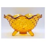 Amber Glass Hobnail Footed Bowl