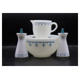 Pyrex Snowflake Garland Bowl, S&P & Creamer