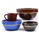 Antique Stoneware Mixing Bowls & Pitcher