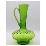 Lobeco Empoli Optic Green Glass Handled Vase