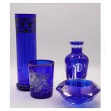 Cut to Blue Crystal Vase, Cobalt Blue Art Glass
