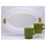 Arcopal France Milk Glass Serving Platter & Mugs