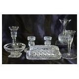 Crystal Butter Dish, Candle Stick Holders, Vase