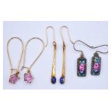Vintage Dangle Earrings - Painted Glass & Cabochon
