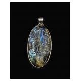 Carved Labradorite & Sterling Pendant