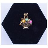 Vintage Rhinestone Basket Brooch