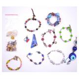 Group of Glass Bead Bracelets, Pendants