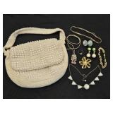 Vintage Handbag, Earrings, Pins ++