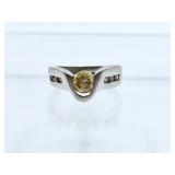 Sterling Silver Yellow & White Stone Ring Sz 8
