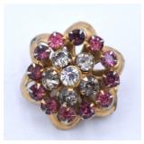 Vintage Pink & White Rhinestone Brooch