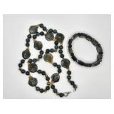 Polished Carved Stone Necklace & Bracelet