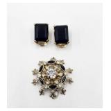 Vintage Blue & White Stone Pendant & Earrings