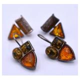 Sterling Silver Amber Stone Earrings
