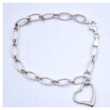 9.6g Sterling Silver Heart Charm Bracelet