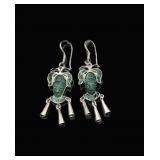 Carved Green Stone Sterling Silver Earrings