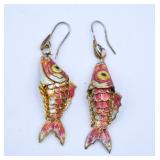 Articulated Fish Cloissone Enamel Earrings