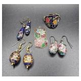 Cloisonne & Enamel Earrings & Pendant