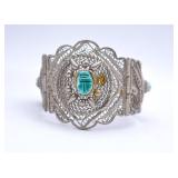Silver-tone Egyptian Revival Scarab Filigree Brace