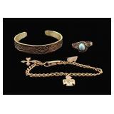 Solid Copper Bangle, Charm Bracelet & Ring