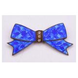Antique Enamel & Rhinestone Bow Brooch