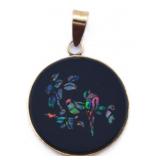 14k Gold Opal Inlaid Jet Pendant