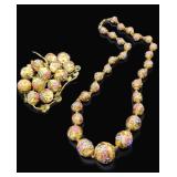 Hand Painted Art Glass Bead Necklace +