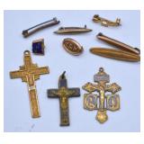 Antique Crucifix Crosses, Bar & Society Pins