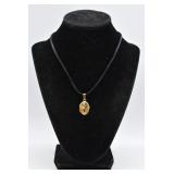 5.7g 14k Gold Locket w/ Silk Cord Necklace
