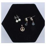 3.8g Sterling Silver Earrings, Peace Pendant Charm