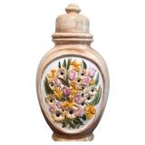 Large 20" Ceramic Floral Floor Urn w/ Lid