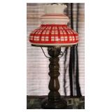Red & White Gingham Glass Shade Lamp