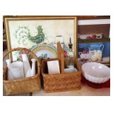 Strawberry Flower Prints, Baskets, Glass Vases ++
