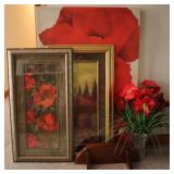 Oversized Poppy Flower Art, Faux Florals & Shelf