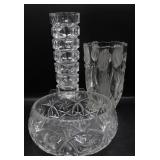 3 Pcs Crystal Glass Vases & Bowl