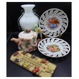 Glass Vase, Porcelain Plates, Teapot ++