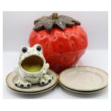 Vintage Strawberry Cookie Jar, Frog Sink Buddy ++