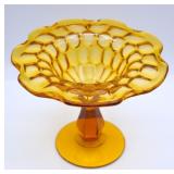 Fenton Amber Glass Thumbprint Pedestal Compote