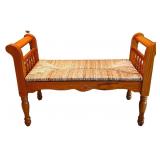 Pine Farmhouse Bench w/ Woven Rush Seat