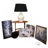 Canvas Print Wall Art, Wood Side Table & Lamp