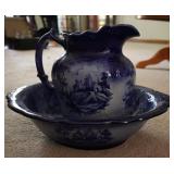 Blue & White Wash Bowl & Pitcher