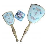 Vanity Hand Mirror, Brush & Porcelain Flowers