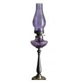 Antique / Vintage Amethyst Glass Oil Lamp 24"