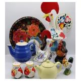 Colorful Italian Pottery Roosters, S&P & More