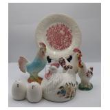 Ceramic Chickens, Egg S&P & Harvest Plate