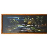 Mid-Century Asian-styl Black Silk Painting