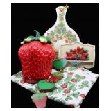 Strawberry Cookie Jar, Tablecloth & Decor